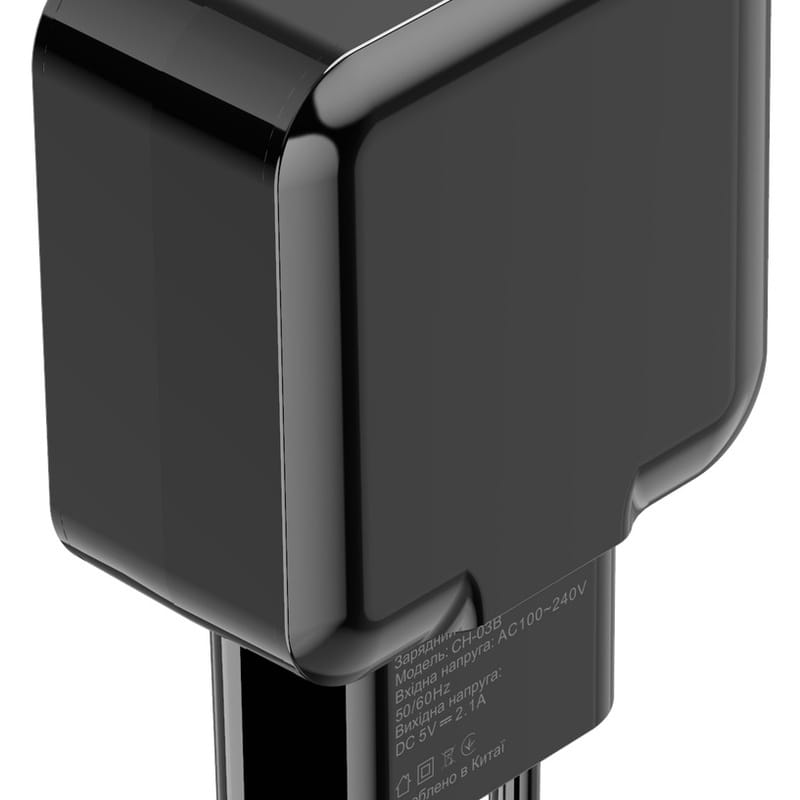 Сетевое зарядное устройство Grand-X (1xUSB 5В/2.1А) Black (CH-03B)