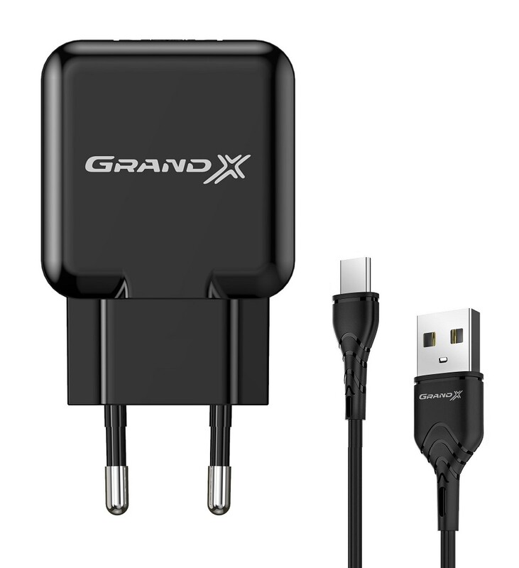 Сетевое зарядное устройство Grand-X (1xUSB 2.1A) Black (CH-03T) + кабель USB-C