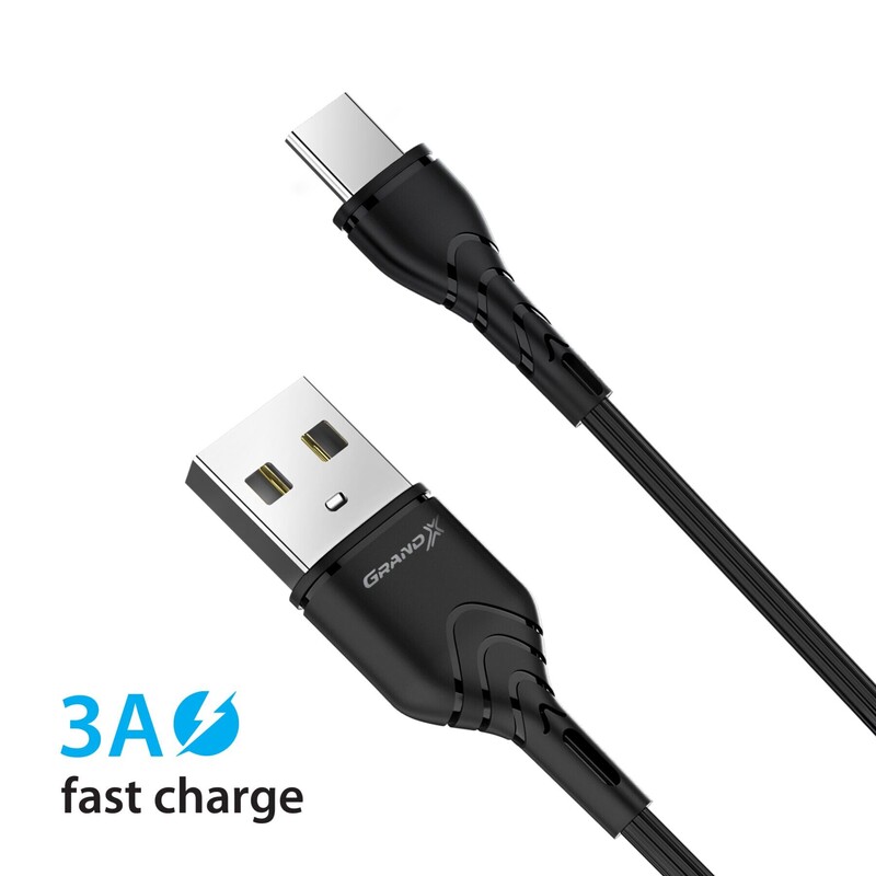 Сетевое зарядное устройство Grand-X (1xUSB 2.1A) Black (CH-03T) + кабель USB-C