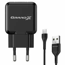 Мережевий зарядний пристрій Grand-X (1xUSB 2.1A) Black (CH-03T)