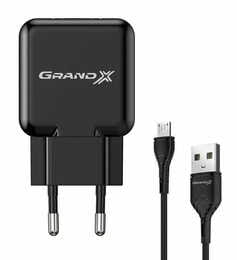 Мережевий зарядний пристрій Grand-X (1xUSB 5В/2.1А) Black (CH-03UMB) + кабель microUSB