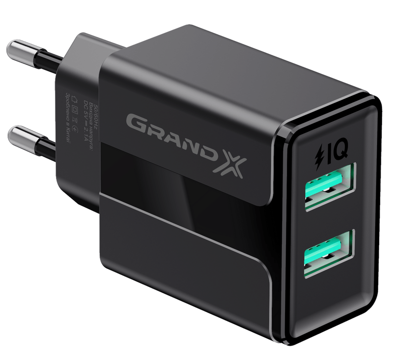 Сетевое зарядное устройство Grand-X CH-15B (2xUSB 2.4A) Black