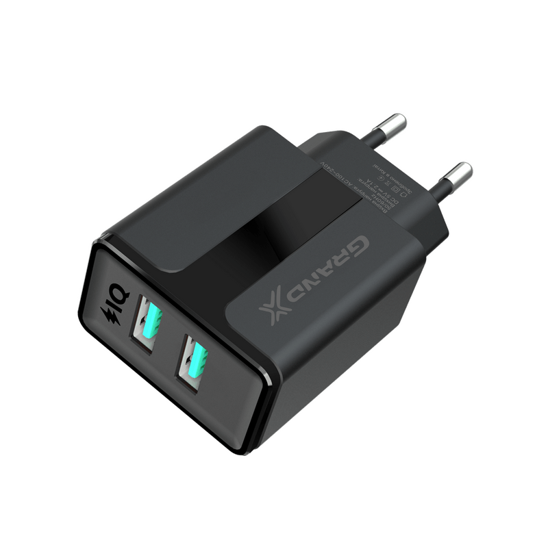 Мережевий зарядний пристрій Grand-X CH-15B (2xUSB 2.4A) Black