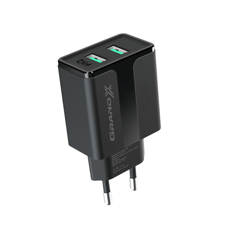 Мережевий зарядний пристрій Grand-X CH-15B (2xUSB 2.4A) Black