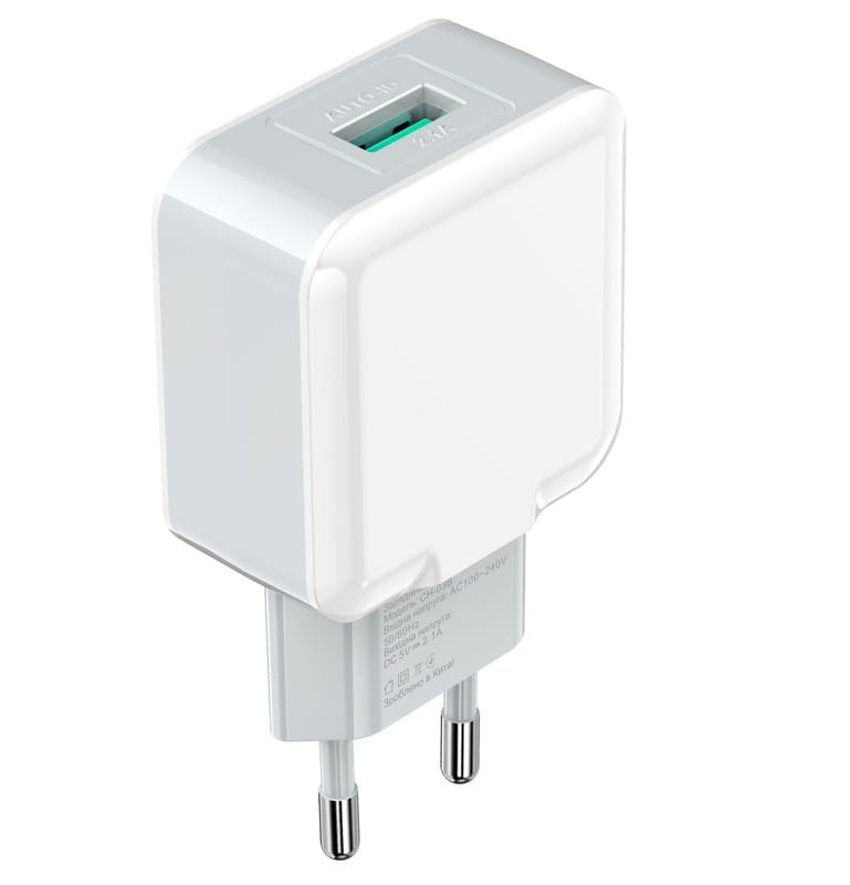 Сетевое зарядное устройство Grand-X (1xUSB 2.1A) White (CH-03W)