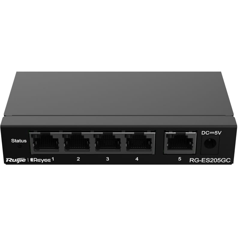 Коммутатор Ruijie Reyee RG-ES205GC (4xGE, 1xGE Uplink, CCTV, Cloud Managed, L2, настольный, бесшумный, металл)