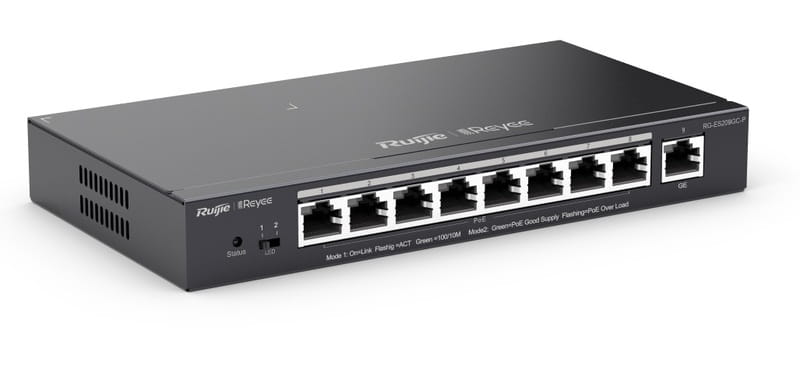 Коммутатор Ruijie Reyee RG-ES209GC-P (8xGE PoE+, 1xGE, max PoE 120W, desktop, steel case, Ruijie Cloud, Web Smart)