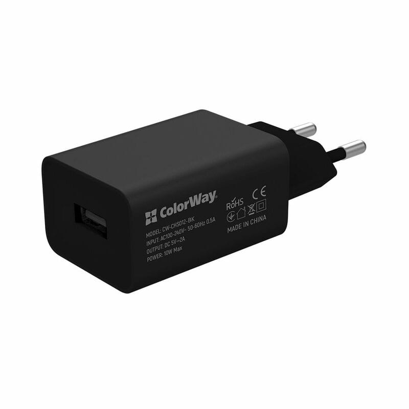 Мережевий зарядний пристрій ColorWay (1USBx2A) Black (CW-CHS012CM-BK) + кабель MicroUSB