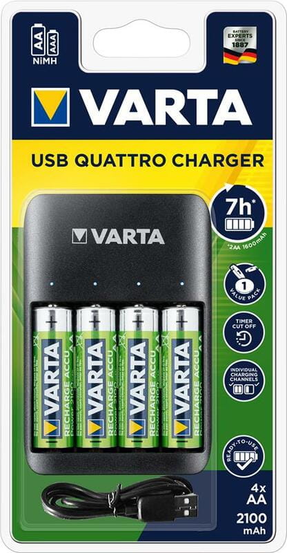 Зарядний пристрiй Varta Value USB Quattro Charger+4xAA 2100mAh (57652101451)