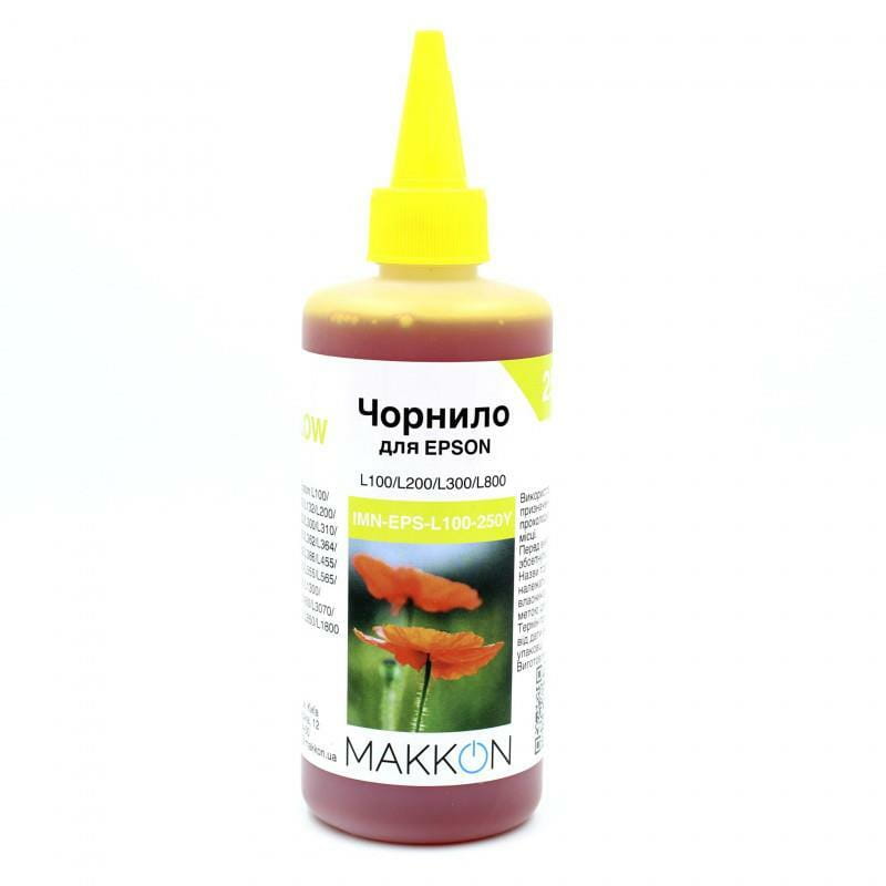 Чернила Makkon (IMN-EPS-L100-250Y) Epson L100/L200/L300/L800 Yellow (C13T66444A/C13T67344A) 250 мл
