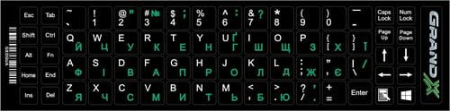 Фото - Інше для комп'ютера Grand-X Наліпка на клавіатуру  68 keys Green, Latin Ukr white  GXDG (GXDGUA)