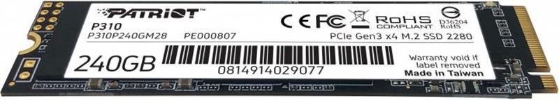 Накопитель SSD  240GB Patriot P310 M.2 2280 PCIe NVMe 3.0 x4 TLC (P310P240GM28)
