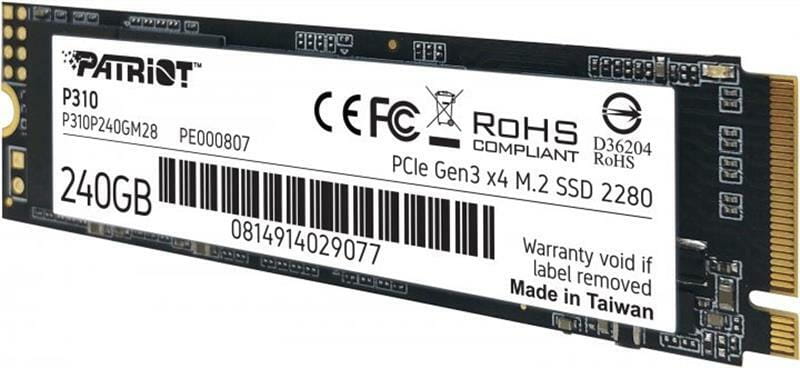 Накопитель SSD  240GB Patriot P310 M.2 2280 PCIe NVMe 3.0 x4 TLC (P310P240GM28)