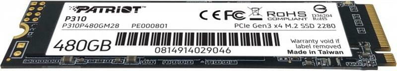 Накопитель SSD  480GB Patriot P310 M.2 2280 PCIe NVMe 3.0 x4 TLC (P310P480GM28)