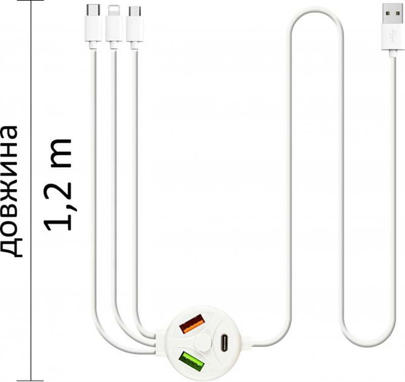 Кабель XoKo SC-3300 USB-Lightning/MicroUSB/USB Type-C, 1.2м White (SC-3300WT)