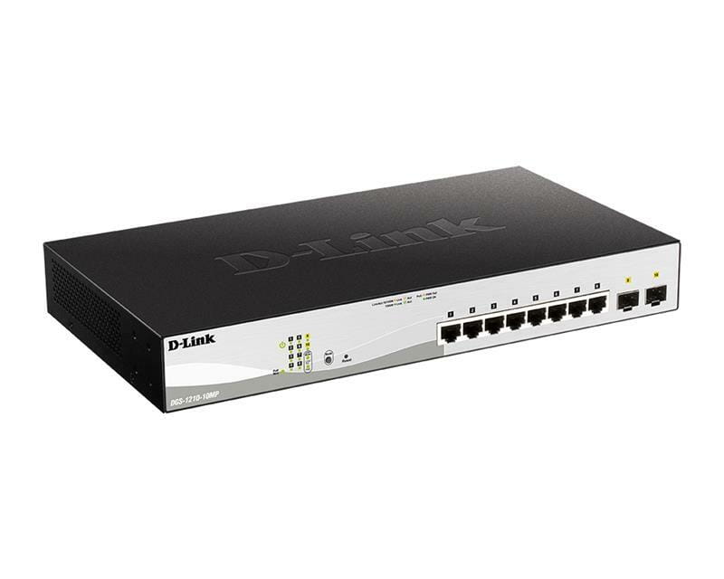 Коммутатор D-Link DGS-1210-10MP 8x1GE PoE, 2x1GE SFP, PoE 30Вт/порт, бюджет 130Вт