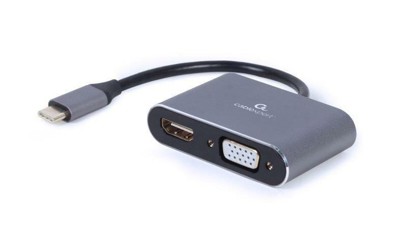 Адаптер Cablexpert HDMI+VGA - USB Type-C (F/M), 0.15 м, Black (A-USB3C-HDMIVGA-01)