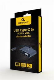 Адаптер Cablexpert HDMI+VGA - USB Type-C (F/M), 0.15 м, Black (A-USB3C-HDMIVGA-01)