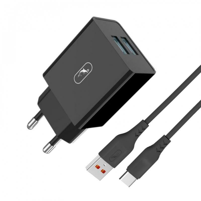 Зарядное устройство SkyDolphin SC30T (2USB, 2.1A) Black (MZP-000171) + кабель USB Type-C