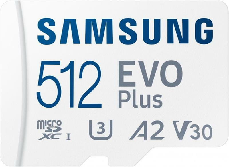 MicroSDXC 512GB UHS-I Class 10 Samsung Evo Plus R130/W130MB/s + SD-адаптер (MB-MC512KA/RU)