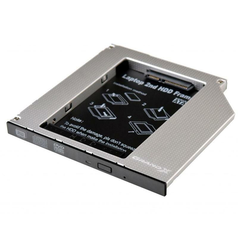 Адаптер Grand-X для подключения HDD 2.5" в отсек привода ноутбука SATA/SATA3 Slim 9.5мм (HDC-24N)