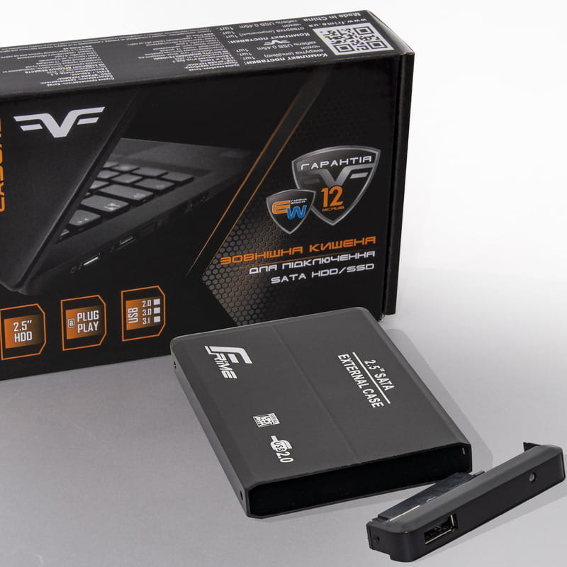 Внешний карман Frime SATA HDD/SSD 2.5", USB 2.0, Metal, Black (FHE20.25U20)