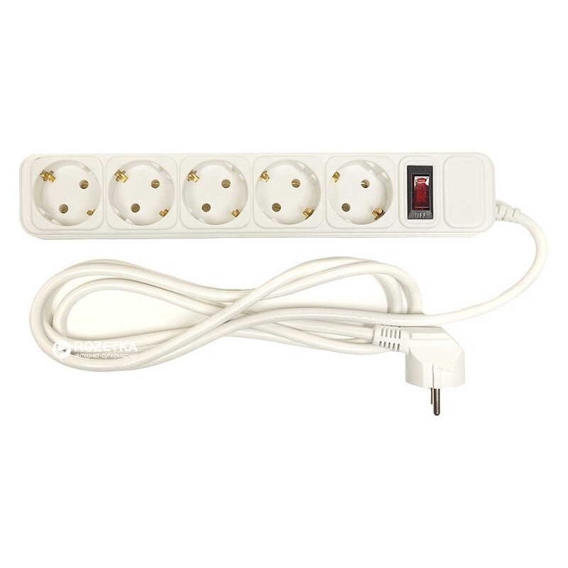 Фільтр живлення PowerPlant JY-1056/1.8 (PPSA10M18S5) 5 розеток, 1.8 м, білий