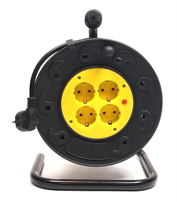 Удлинитель на катушке PowerPlant JY-2002/15 (PPRA10M150S4) 4 розетки, 15 м, черно-желтый