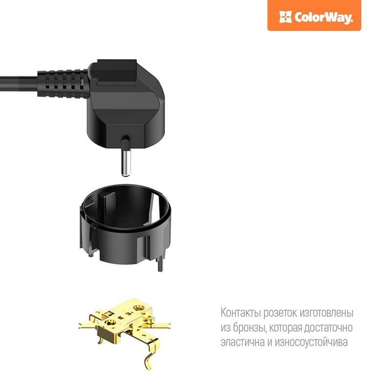 Фильтр питания СolorWay (CW-CHE64B) 6 розеток, 4xUSB, 2м, Black