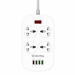 Фильтр питания ColorWay CW-CHU44QW 4 розетки, 4 USB (1QC3.0+3 AUTO ID), 1.8 м, белый