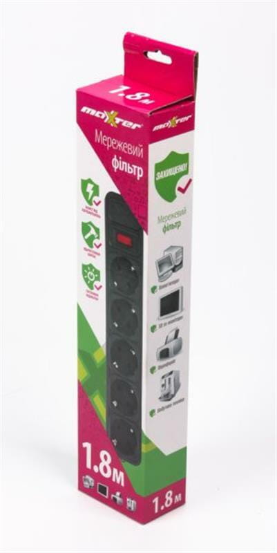Фильтр питания Maxxter 5 розеток 1.8м (SPM5-G-6B) черный