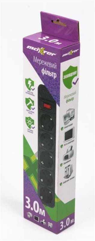 Фильтр питания Maxxter 5 розеток 3м (SPM5-G-10B) черный