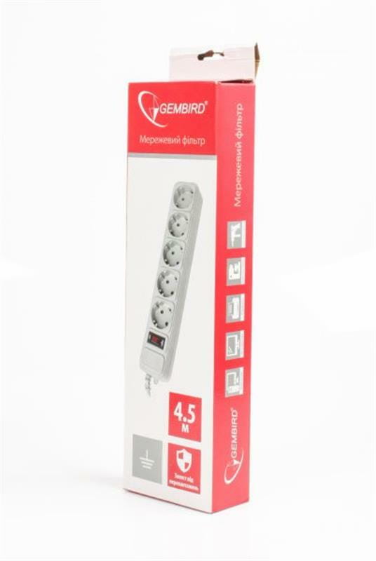 Фильтр питания Gembird Power Cube 5 розеток 4,5м (SPG5-G-15G) серый