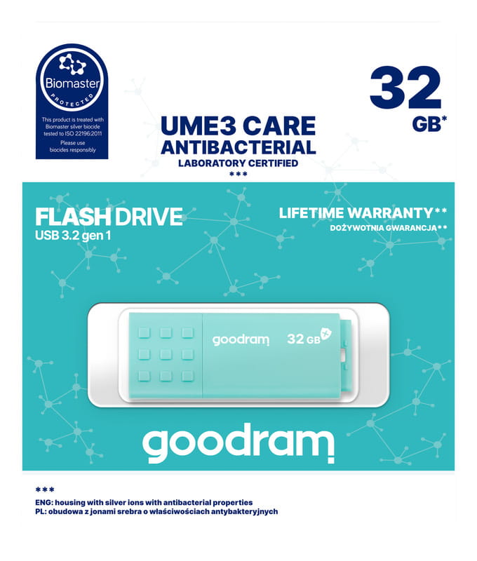 Флеш-накопитель USB3.2 32GB GOODRAM UME3 Care Green (UME3-0320CRR11)