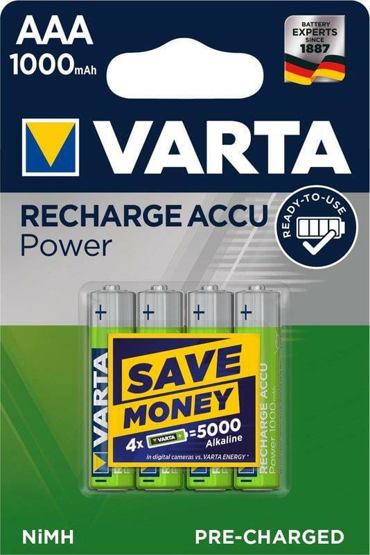 Аккумулятор Varta Recharge Accu AAA/HR03 Ni-MH 1000 mAh BL 4шт