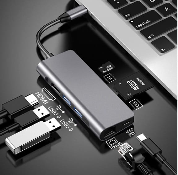 Док-станция ProLogix (PR-WUC-105B) 7 in 1 USB3.1 Type C to HDMI+2*USB3.0+PD+Lan+TF+SD