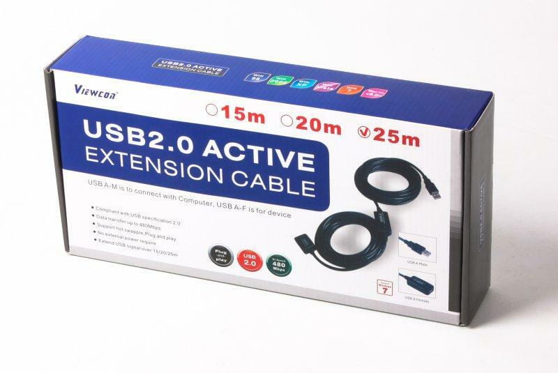 Кабель Viewcon USB - USB (M/F), активний подовжувач, 25 м, чорний (VV043-25M)