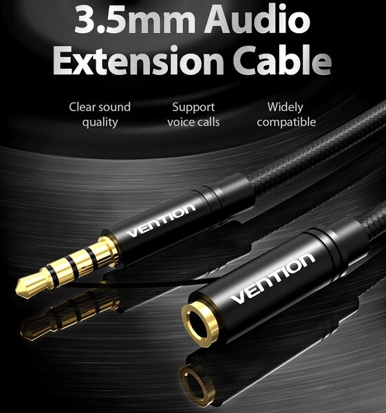 Кабель Vention Audio 3.5 мм - 3.5 мм (М/F), 2 м, черный (VAB-B06-B200-M)