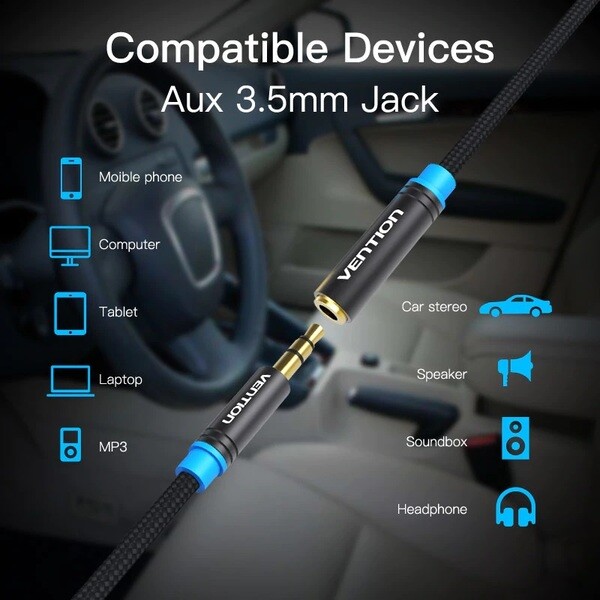 Кабель Vention Audio 3.5 мм - 3.5 мм (М/F), 2 м, черный (VAB-B06-B200-M)