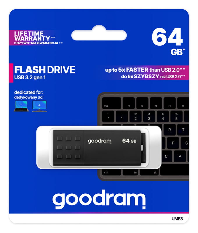 Флеш-накопитель USB3.2 64GB GOODRAM UME3 Black (UME3-0640K0R11)