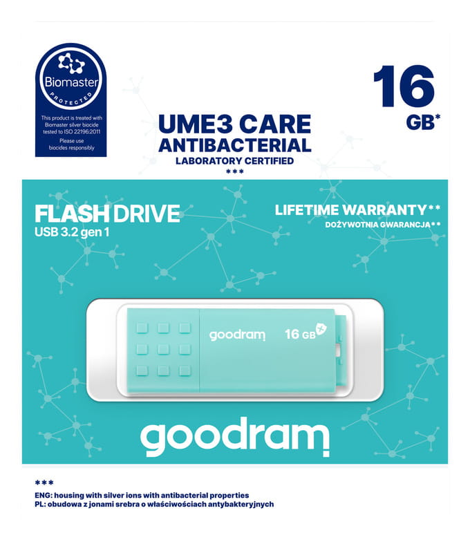Флеш-накопитель USB3.2 16GB Goodram UME3 Care Green (UME3-0160CRR11)