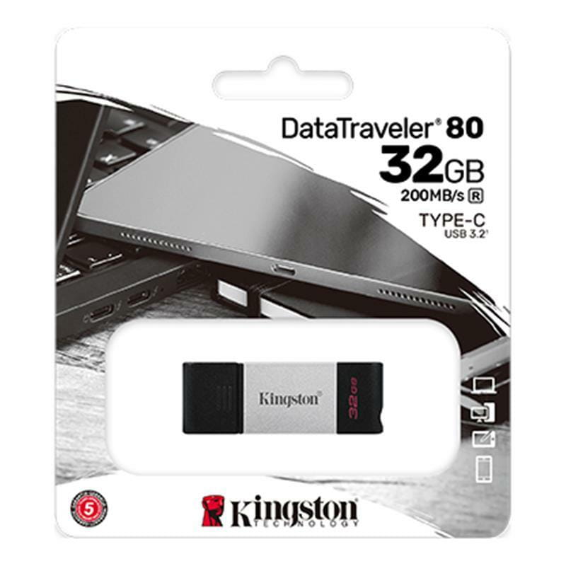 Флеш-накопитель USB3.2 32GB Type-C Kingston DataTraveler 80 Grey/Black (DT80/32GB)