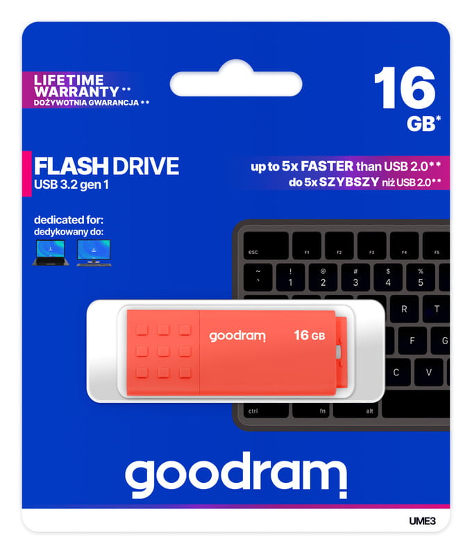 Флеш-накопитель USB3.2 16GB Goodram UME3 Orange (UME3-0160O0R11)