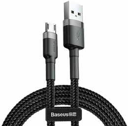Кабель Baseus Cafule USB-microUSB, 2.4A, 0.5м Black/Grey (CAMKLF-AG1)