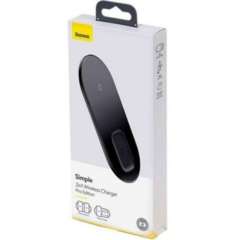 Беспроводное зарядное устройство Baseus Simple 2-in-1 Wireless Charger Pro Edition Black (WXJK-C01)