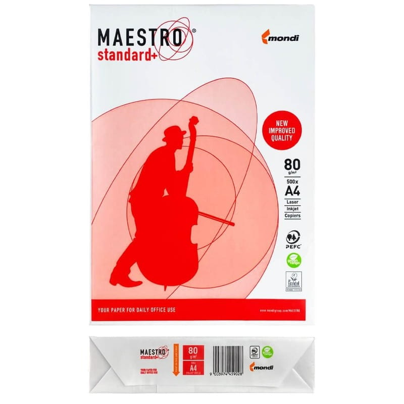 Бумага Maestro офисная Standart+, Mondi, 80г/м2, А4, класс В+, 500л