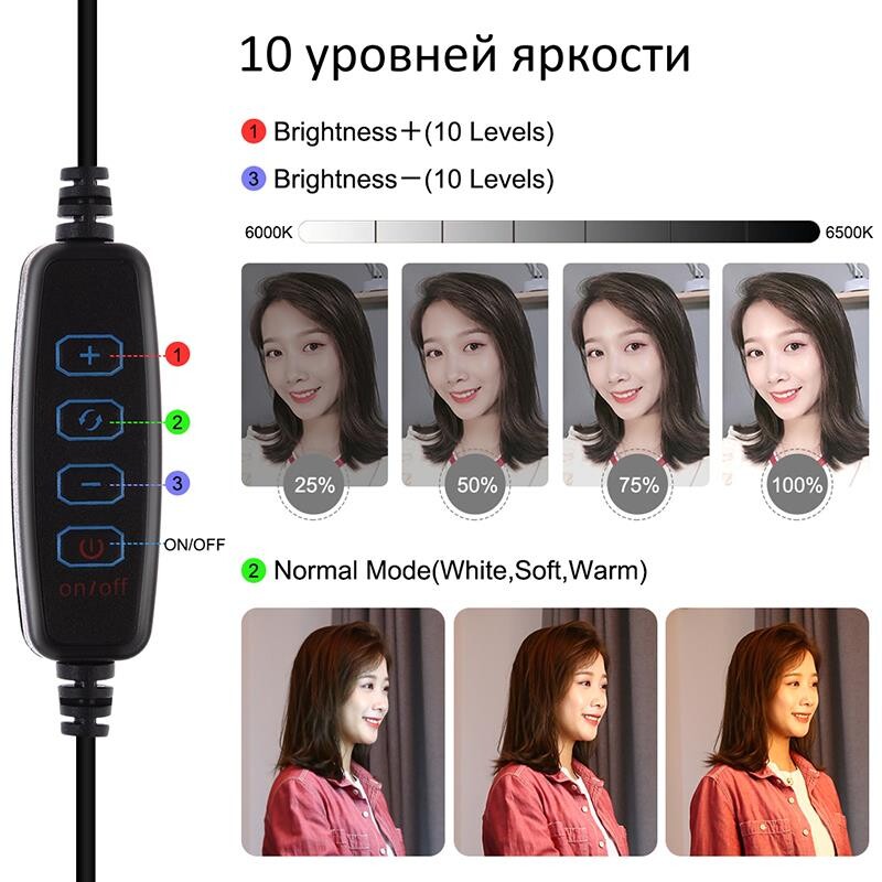 Кольцевая USB LED-лампа Puluz PKT3035 10" + штатив 1.1 м (PKT3035)