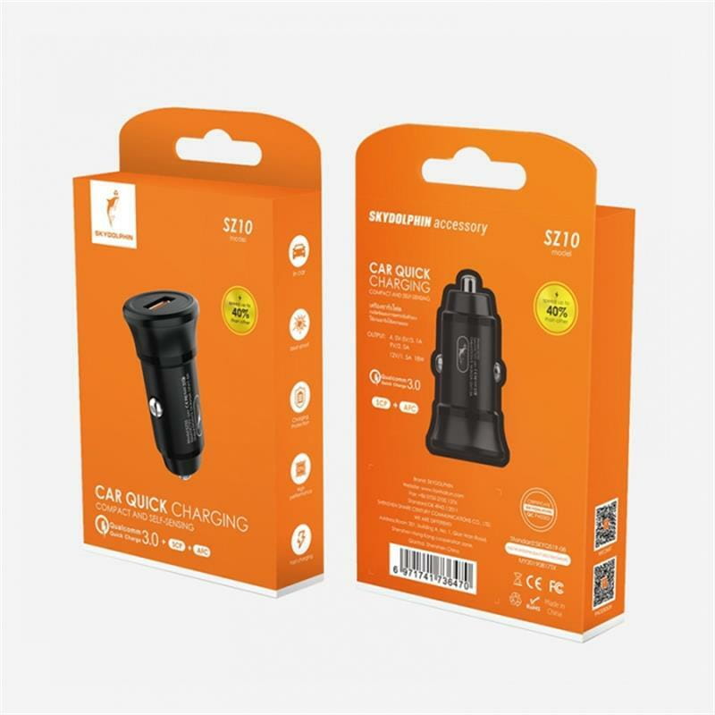 Автомобильное зарядное устройство SkyDolphin SZ10 QC3.0 (1USB, 3.1A) Black (AZP-000086)