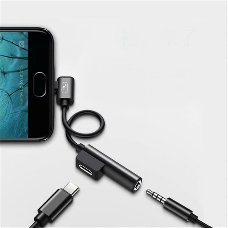 Переходник SkyDolphin AU03 USB-C - Jack 3.5 + USB-C (M/F), Black (ADPT-00027)