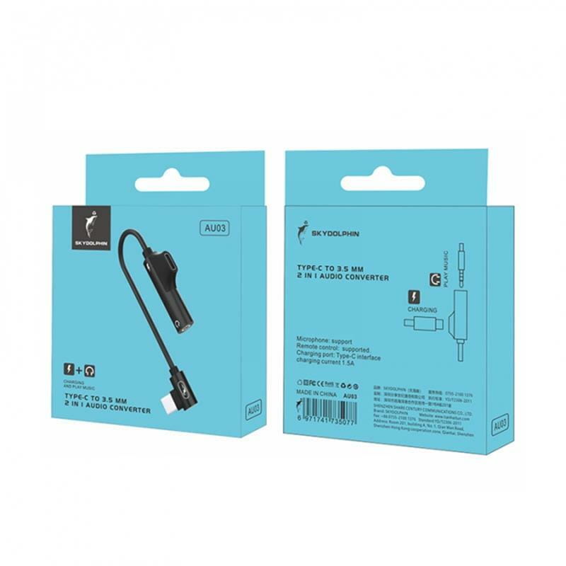 Переходник SkyDolphin AU03 USB-C - Jack 3.5 + USB-C (M/F), Black (ADPT-00027)